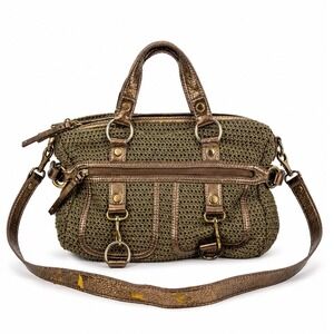 The Sak Vintage Y2K Green Bronze Woven Crochet Shoulder Bag Crossbody Purse
